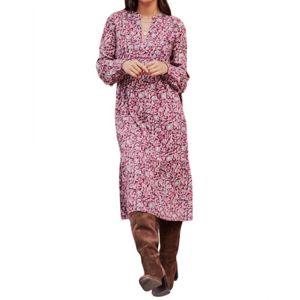 NEW GARANCE PARIS magnolia printed midi dress in eggplant